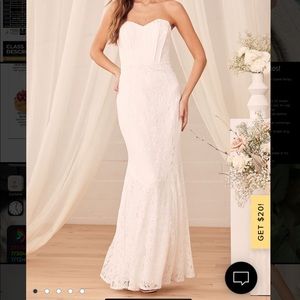 Always Believe White Floral Lace Strapless Mermaid Maxi Dress